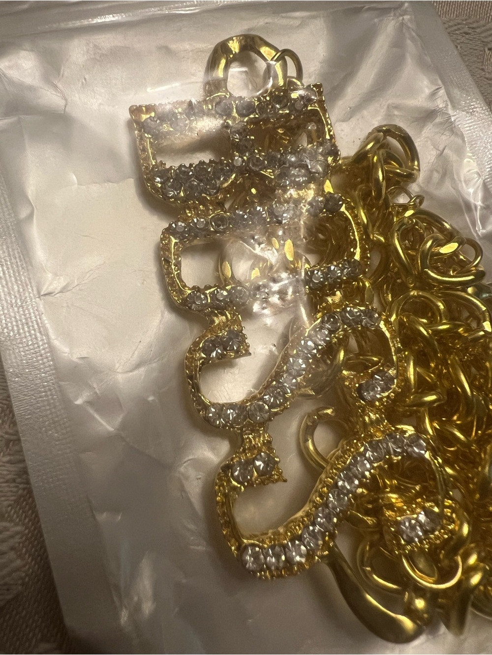 Gold Crystal Script Name Necklace - Sparkling Gold Tone